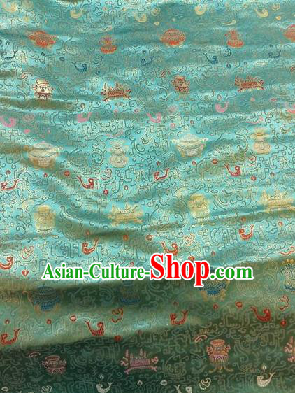 Asian Chinese Classical Eight Treasures Pattern Design Green Silk Fabric Traditional Nanjing Brocade Material
