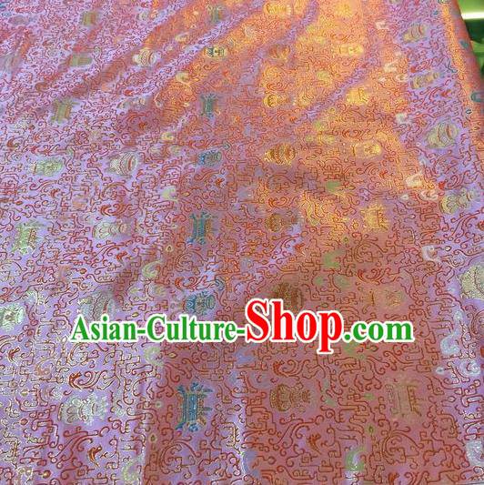 Asian Chinese Classical Eight Treasures Pattern Design Peach Pink Silk Fabric Traditional Nanjing Brocade Material