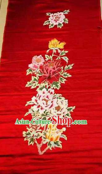 Asian Chinese Classical Peony Pattern Design Red Silk Fabric Traditional Nanjing Brocade Material