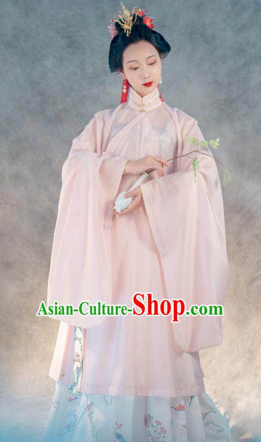 Traditional Chinese Ancient Taoist Nun Pink Embroidered Dress Ming Dynasty Princess Costumes for Women