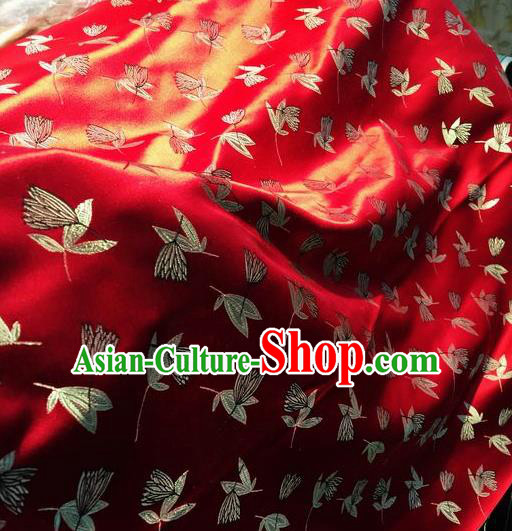 Asian Chinese Classical Leaf Pattern Design Red Silk Fabric Traditional Nanjing Brocade Material
