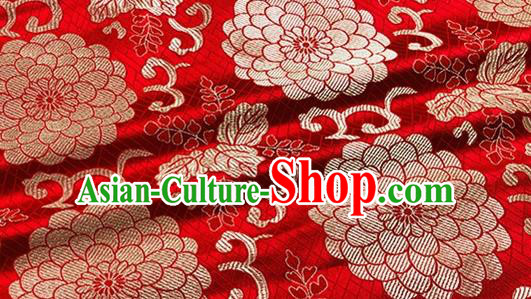 Asian Chinese Classical Lotus Pattern Design Red Brocade Fabric Traditional Silk Material