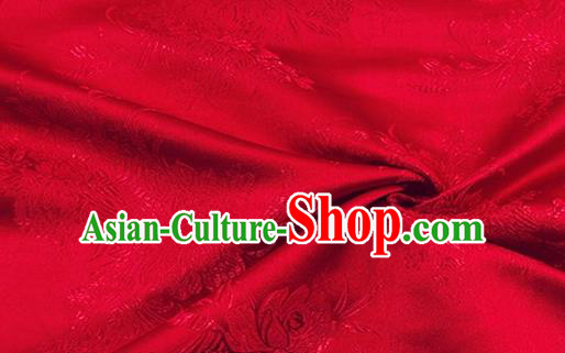 Asian Chinese Classical Bamboo Peony Pattern Design Red Brocade Fabric Traditional Silk Material