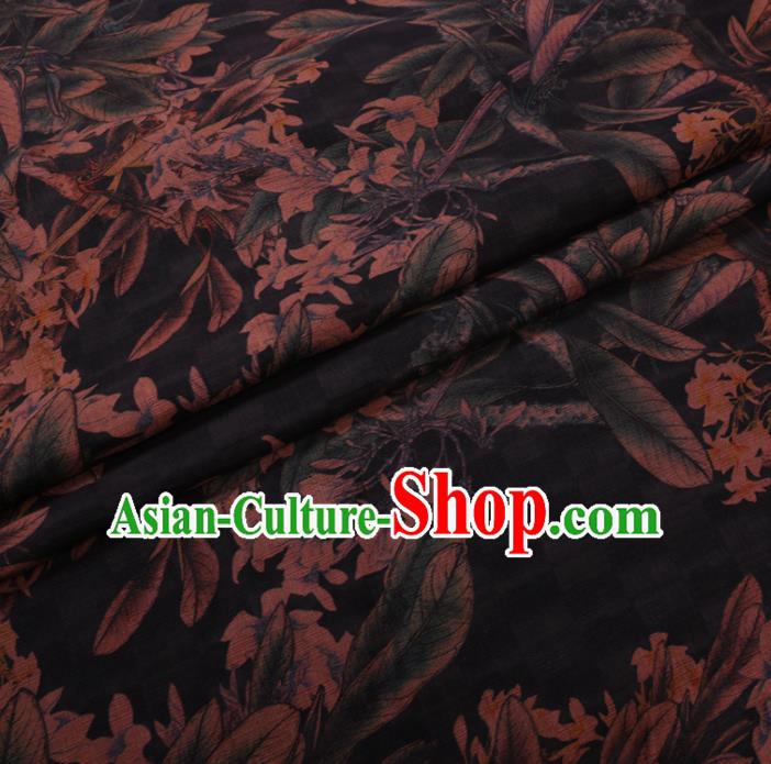 Asian Chinese Classical Leaf Pattern Design Black Watered Gauze Fabric Traditional Silk Material