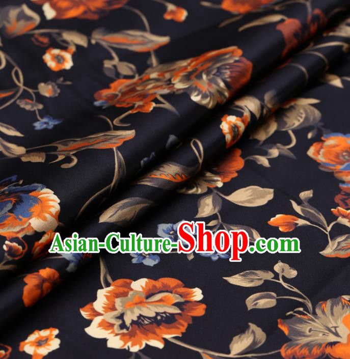 Asian Chinese Classical Peony Pattern Design Black Watered Gauze Fabric Traditional Silk Material