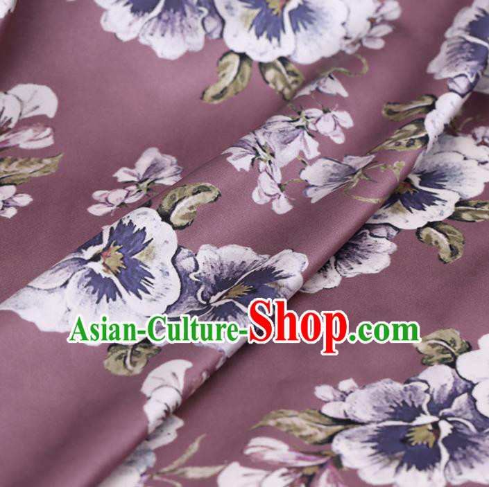 Asian Chinese Classical Flowers Pattern Design Light Purple Watered Gauze Fabric Traditional Silk Material