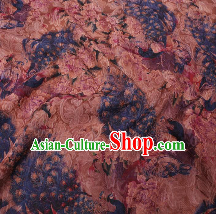 Asian Chinese Classical Peacock Pattern Design Watered Gauze Fabric Traditional Silk Material