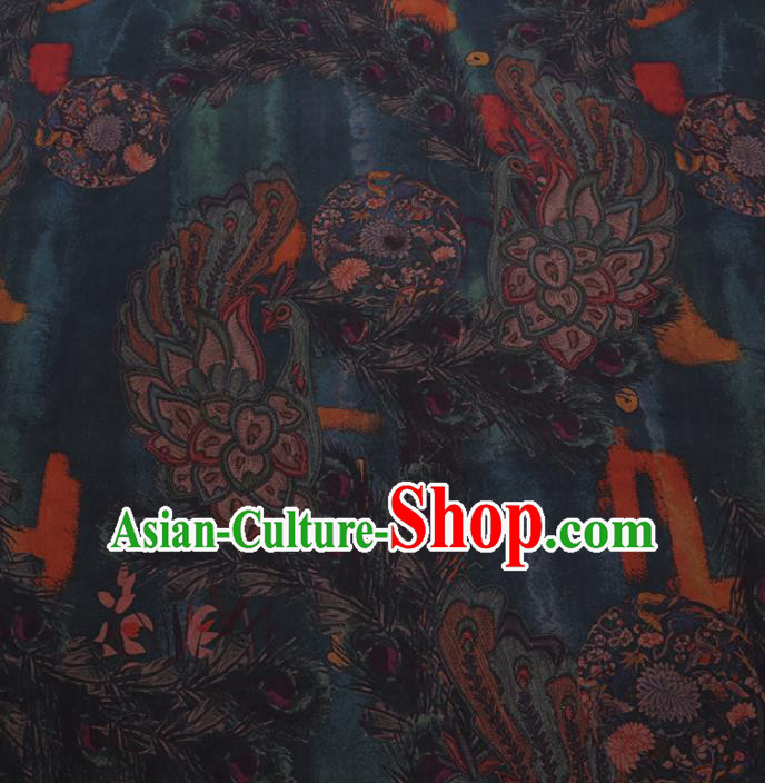 Chinese Cheongsam Classical Chrysanthemum Pattern Design Navy Watered Gauze Fabric Asian Traditional Silk Material