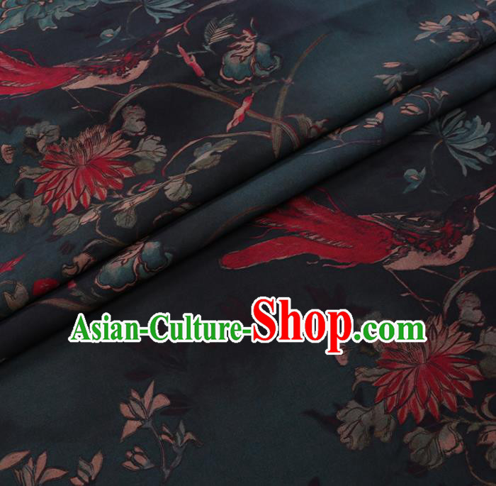 Chinese Cheongsam Classical Chrysanthemum Pattern Design Deep Green Watered Gauze Fabric Asian Traditional Silk Material