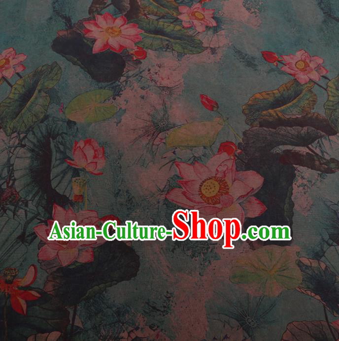 Chinese Cheongsam Classical Lotus Pattern Design Green Watered Gauze Fabric Asian Traditional Silk Material