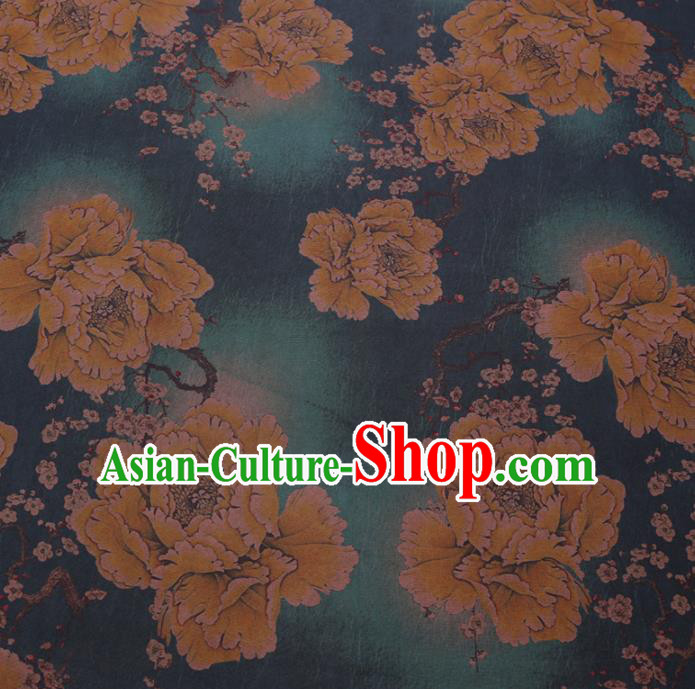 Chinese Cheongsam Classical Yellow Peony Pattern Design Watered Gauze Fabric Asian Traditional Silk Material