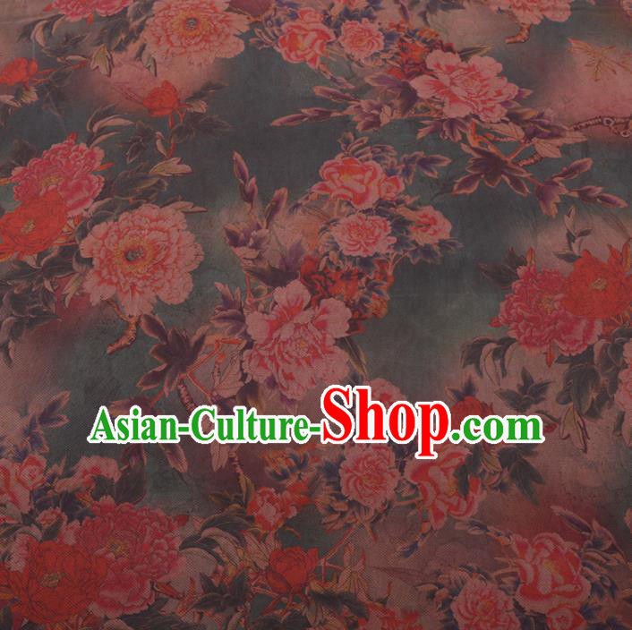 Chinese Cheongsam Classical Peony Pattern Design Green Watered Gauze Fabric Asian Traditional Silk Material