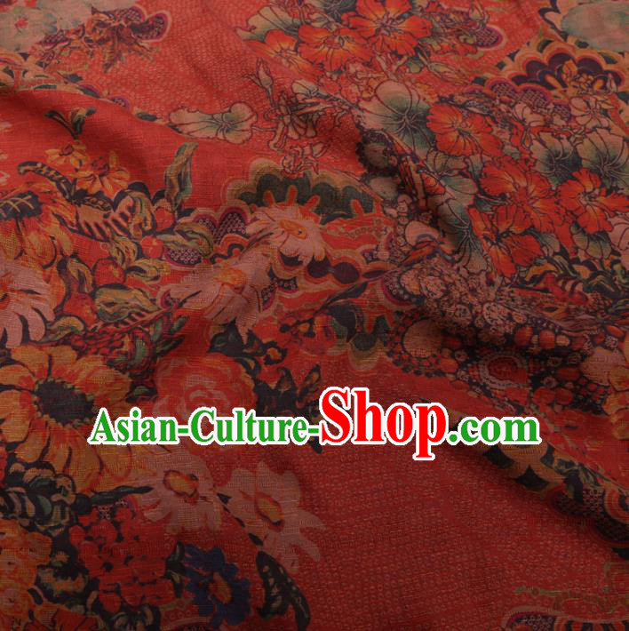 Chinese Cheongsam Classical Flowers Pattern Design Red Watered Gauze Fabric Asian Traditional Silk Material