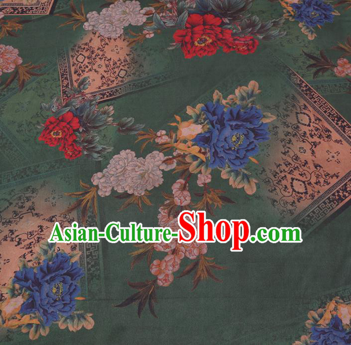 Chinese Cheongsam Classical Peony Pattern Design Atrovirens Watered Gauze Fabric Asian Traditional Silk Material