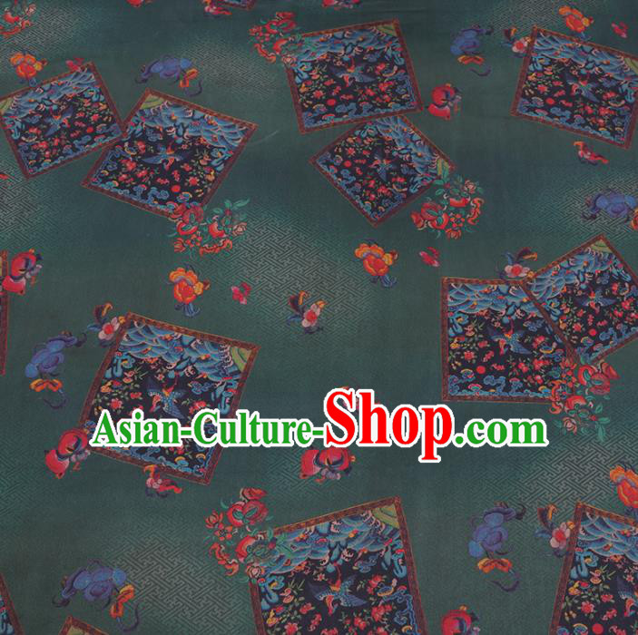 Chinese Cheongsam Classical Peach Pattern Design Deep Green Watered Gauze Fabric Asian Traditional Silk Material