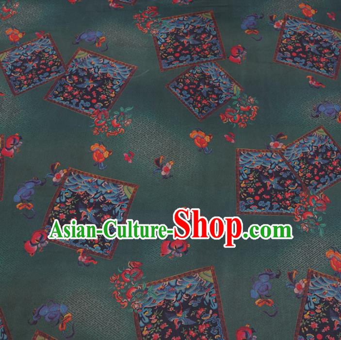 Chinese Cheongsam Classical Peach Pattern Design Deep Green Watered Gauze Fabric Asian Traditional Silk Material