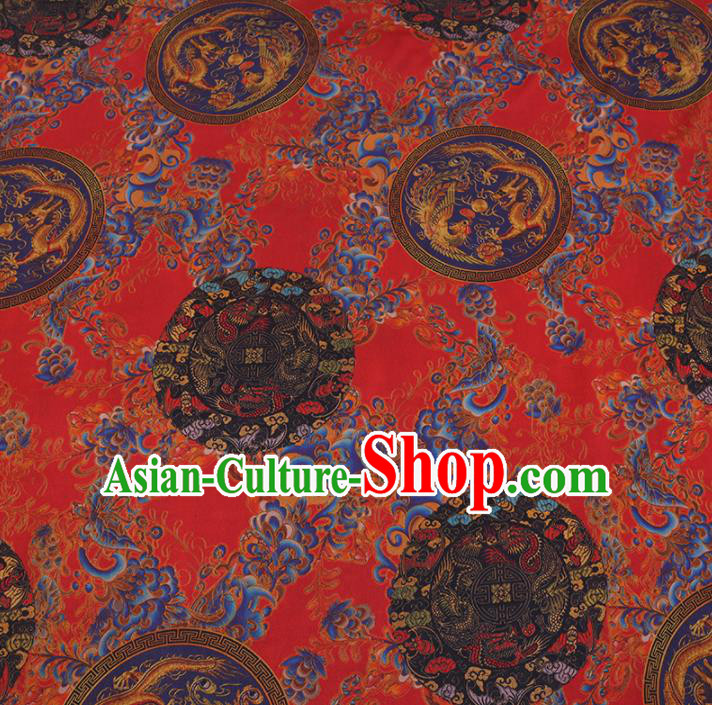 Chinese Cheongsam Classical Dragon and Phoenix Pattern Design Red Watered Gauze Fabric Asian Traditional Silk Material