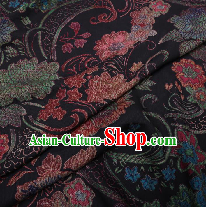 Chinese Cheongsam Classical Flowers Pattern Design Black Watered Gauze Fabric Asian Traditional Silk Material