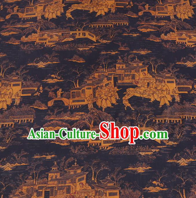 Chinese Cheongsam Classical Folklore Pattern Design Black Watered Gauze Fabric Asian Traditional Silk Material