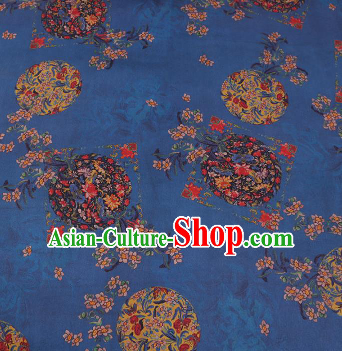 Chinese Cheongsam Classical Orchid Lotus Pattern Design Blue Watered Gauze Fabric Asian Traditional Silk Material