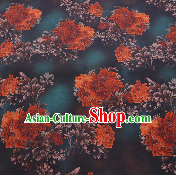 Chinese Cheongsam Classical Peony Pattern Design Atrovirens Watered Gauze Fabric Asian Traditional Silk Material