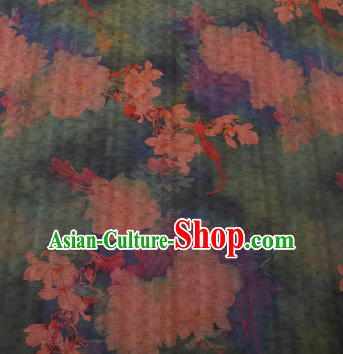 Chinese Cheongsam Classical Pear Flowers Pattern Design Green Watered Gauze Fabric Asian Traditional Silk Material