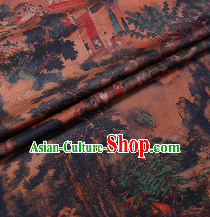 Chinese Cheongsam Classical Natural Village Household Pattern Design Ginger Watered Gauze Fabric Asian Traditional Silk Material