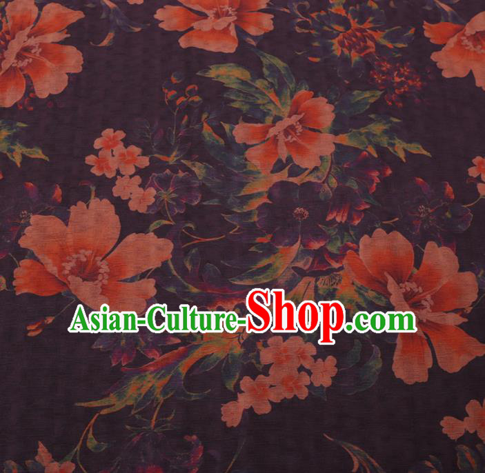 Chinese Cheongsam Classical Flowers Pattern Design Purple Watered Gauze Fabric Asian Traditional Silk Material