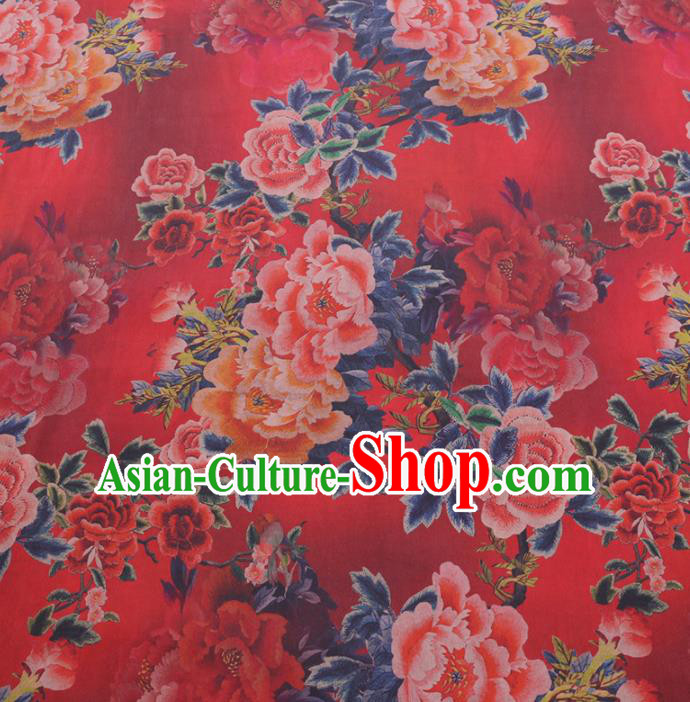 Chinese Cheongsam Classical Peony Pattern Design Red Watered Gauze Fabric Asian Traditional Silk Material