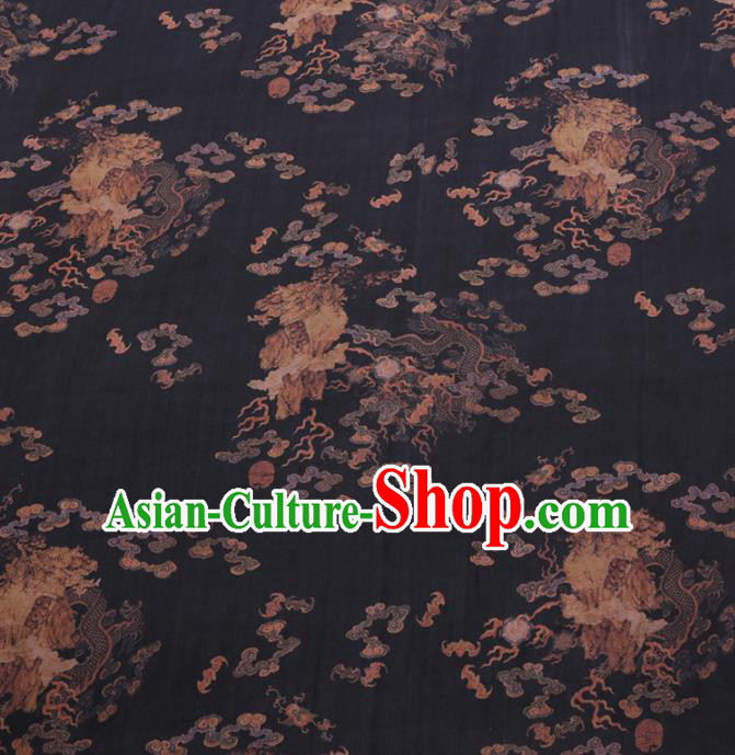 Chinese Cheongsam Classical Cloud Dragon Pattern Design Black Watered Gauze Fabric Asian Traditional Silk Material