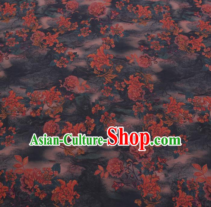 Chinese Cheongsam Classical Pattern Design Navy Watered Gauze Fabric Asian Traditional Silk Material