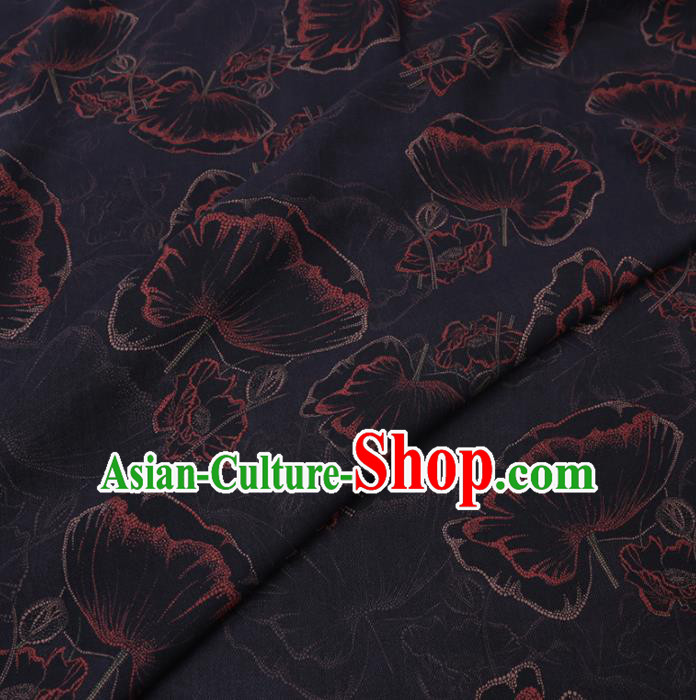 Chinese Cheongsam Classical Lotus Leaf Pattern Design Black Watered Gauze Fabric Asian Traditional Silk Material