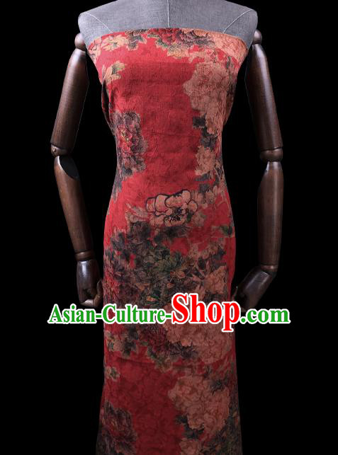 Chinese Cheongsam Classical Peony Pattern Design Red Watered Gauze Fabric Asian Traditional Silk Material