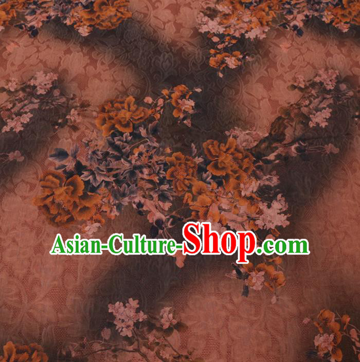 Chinese Cheongsam Classical Pattern Design Brown Watered Gauze Fabric Asian Traditional Silk Material