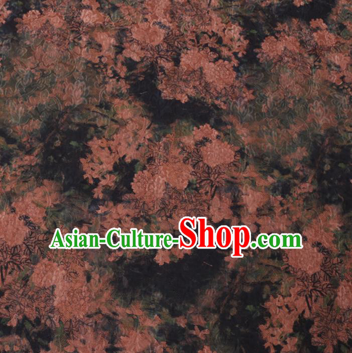 Asian Chinese Classical Flowers Pattern Design Atrovirens Watered Gauze Fabric Traditional Silk Material