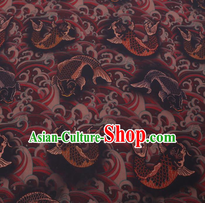 Chinese Cheongsam Classical Carps Pattern Design Dark Red Watered Gauze Fabric Asian Traditional Silk Material