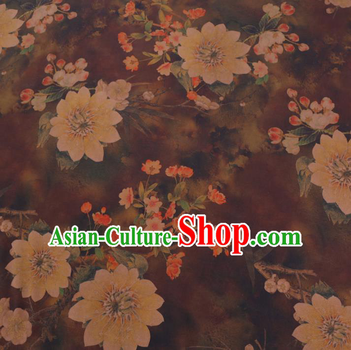 Chinese Cheongsam Classical Pear Flowers Pattern Design Brown Watered Gauze Fabric Asian Traditional Silk Material