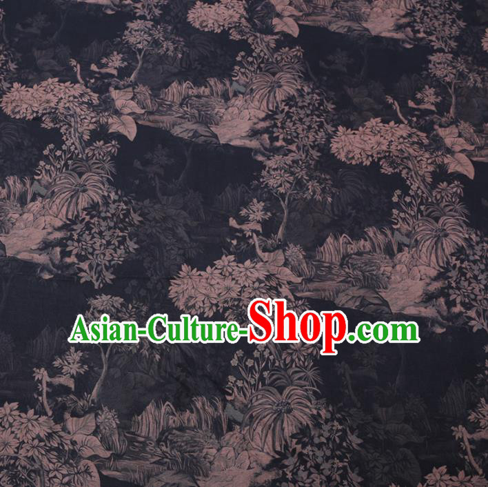 Chinese Cheongsam Classical Pattern Design Navy Watered Gauze Fabric Asian Traditional Silk Material