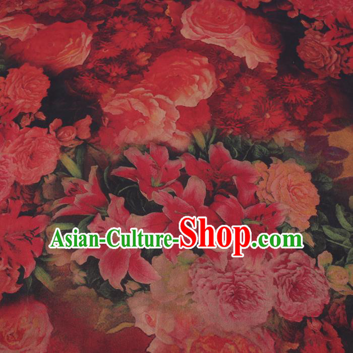 Chinese Cheongsam Classical Roses Pattern Design Watered Gauze Fabric Asian Traditional Silk Material