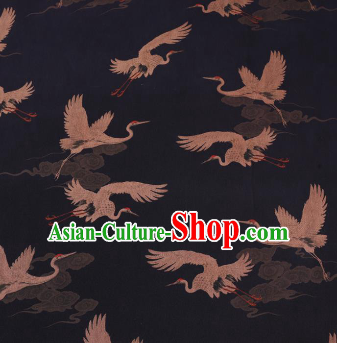 Chinese Cheongsam Classical Cloud Crane Pattern Design Black Watered Gauze Fabric Asian Traditional Silk Material