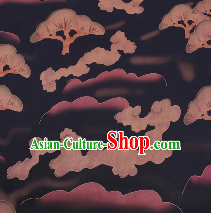 Chinese Cheongsam Classical Cloud Pattern Design Black Watered Gauze Fabric Asian Traditional Silk Material