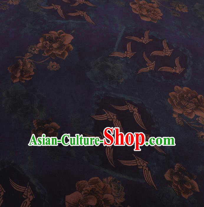 Chinese Cheongsam Classical Lotus Pattern Design Navy Watered Gauze Fabric Asian Traditional Silk Material