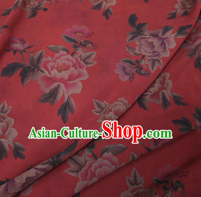 Chinese Cheongsam Classical Peony Pattern Design Red Watered Gauze Fabric Asian Traditional Silk Material