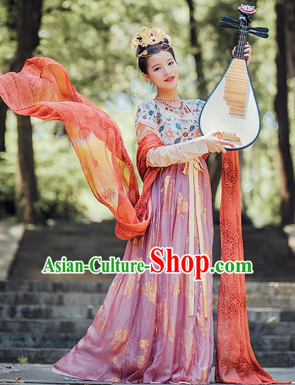 Chinese Ancient Court Dance Lady Embroidered Dress Traditional Tang Dynasty Royal Princess Costumes for Women