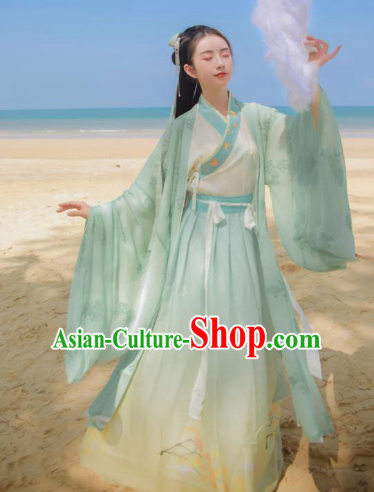 Chinese Ancient Royal Princess Embroidered Dress Traditional Jin Dynasty Female Scholar Costumes for Women