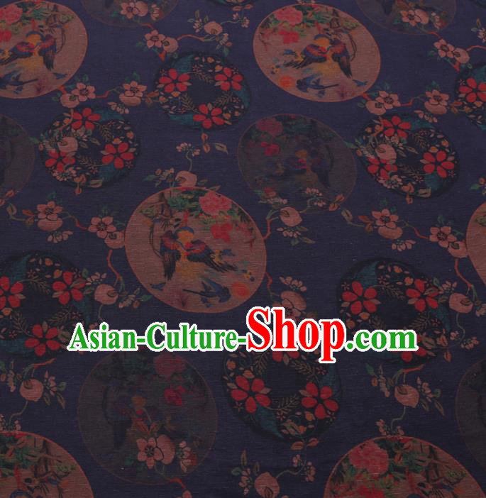 Chinese Cheongsam Classical Plum Peony Pattern Design Deep Blue Watered Gauze Fabric Asian Traditional Silk Material