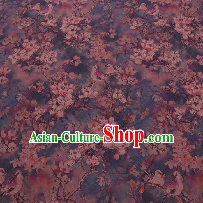 Chinese Cheongsam Classical Magnolia Pattern Design Blue Watered Gauze Fabric Asian Traditional Silk Material