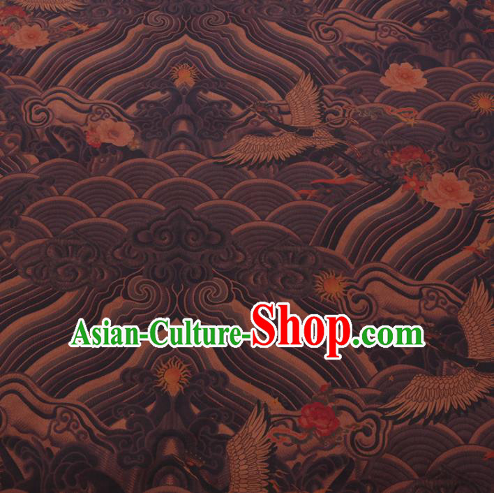 Chinese Cheongsam Classical Peony Crane Pattern Design Black Watered Gauze Fabric Asian Traditional Silk Material