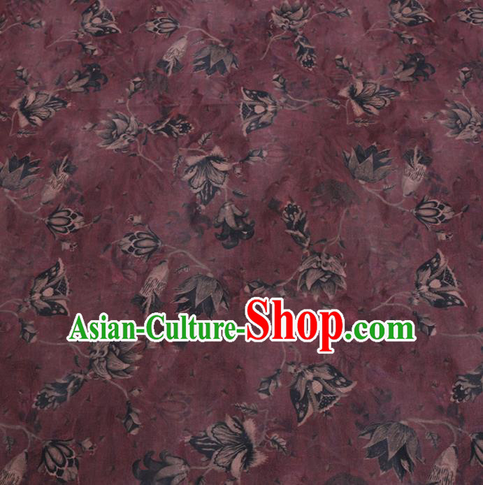 Chinese Cheongsam Classical Tulip Pattern Design Purple Watered Gauze Fabric Asian Traditional Silk Material