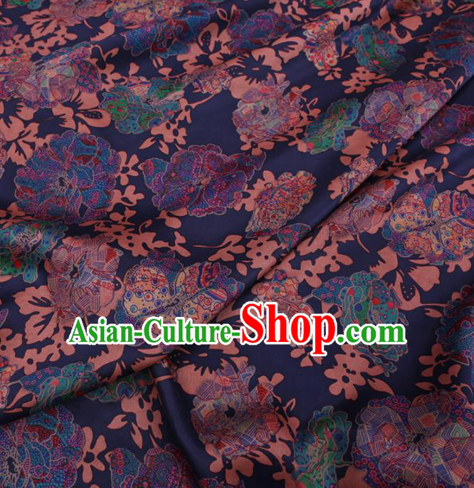 Chinese Cheongsam Classical Pattern Design Deep Blue Watered Gauze Fabric Asian Traditional Silk Material